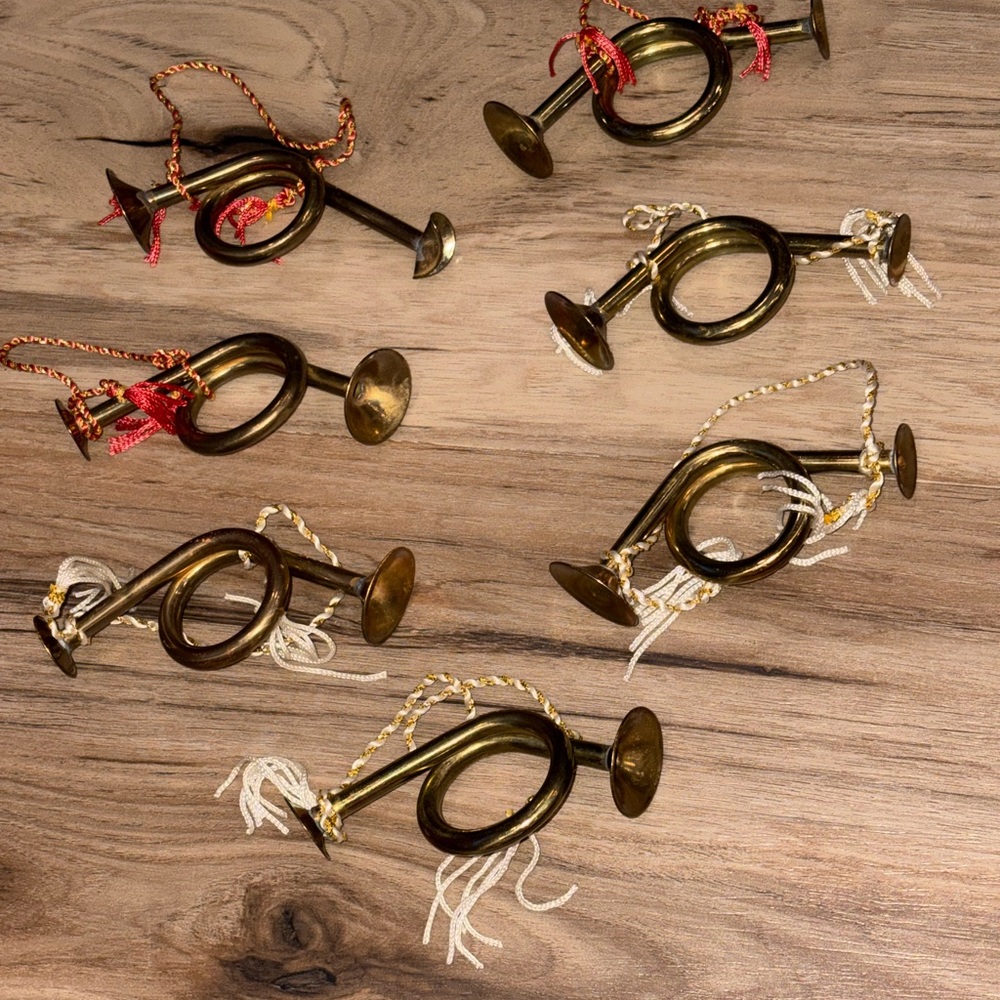 Set of 7 Vintage Brass Miniature French Horn Set